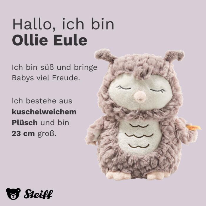 Steiff Kuscheltier Ollie Eule, Süßes Stofftier, Jungen, Mädchen & Babys ab 0 Monaten, Friends, Plüschtiem, Beige – Bild 6