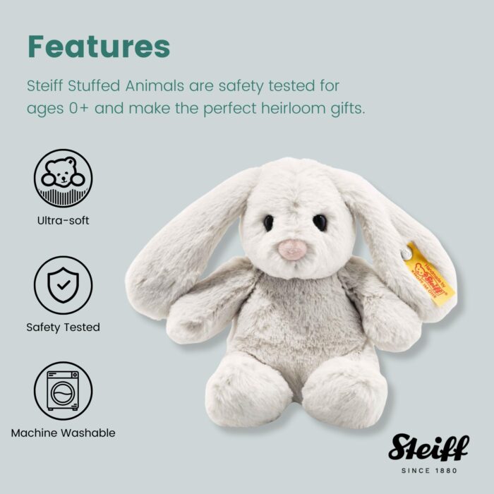 Steiff Hoppie Hase 18 cm hellgrau, Plüschtier Hase mit Schlappohren, Soft Cuddly Friends, flauschiges Stofftier zn – Bild 3