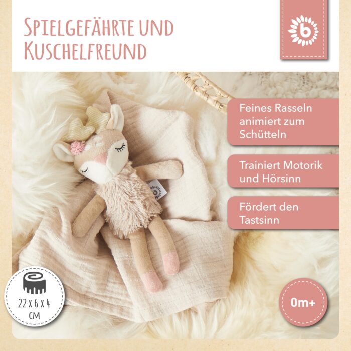 Bieco Kuscheltier Reh Ella mit Rassel | Baby Kuscheltier ab 0 Monate Stofftier Baby Plüschtier R – Bild 7