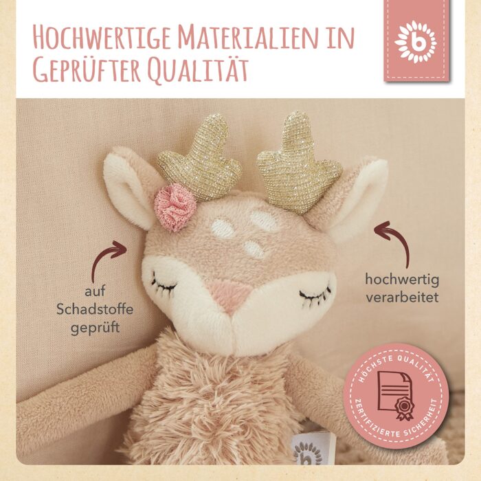 Bieco Kuscheltier Reh Ella mit Rassel | Baby Kuscheltier ab 0 Monate Stofftier Baby Plüschtier R – Bild 4